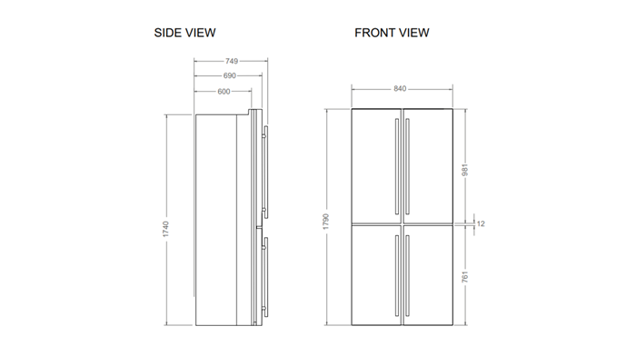 84 cm freestanding cross-door refrigerator stainless steel 